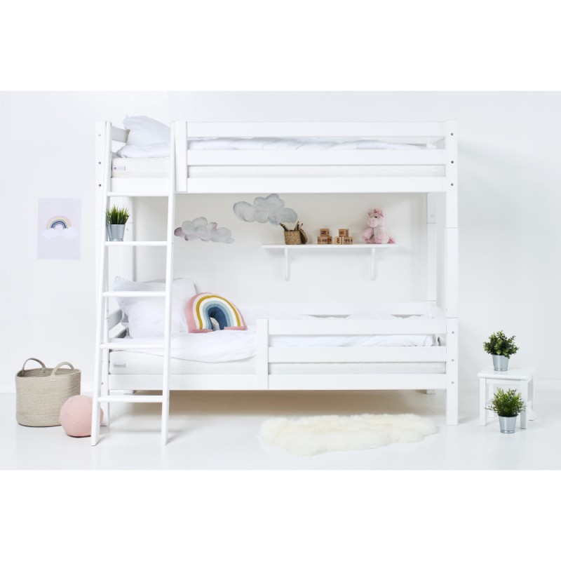 Lit superposé ECO Luxury 120x200 cm, barrière arrière, barrière lit inférieur, échelle inclinée, blanc, pour enfants