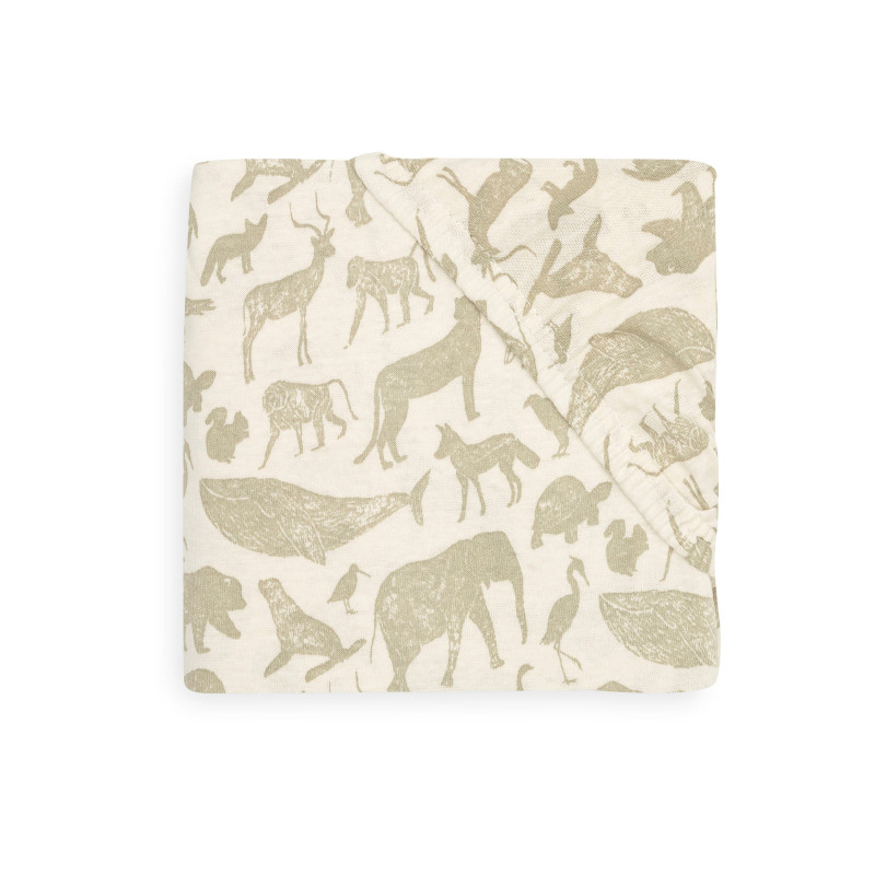 Drap-housse Jersey 70x140/75x150cm Animals - Olive Green