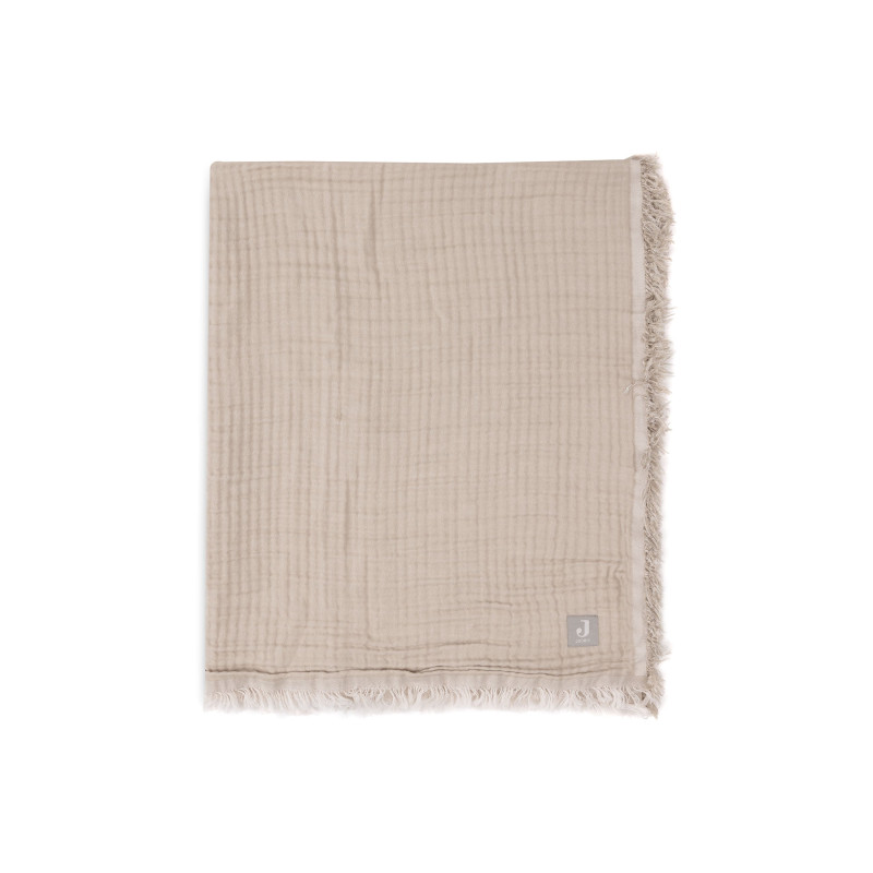 Couverture Berceau 75x100cm Fringe - Olive Green/Ivory - GOTS