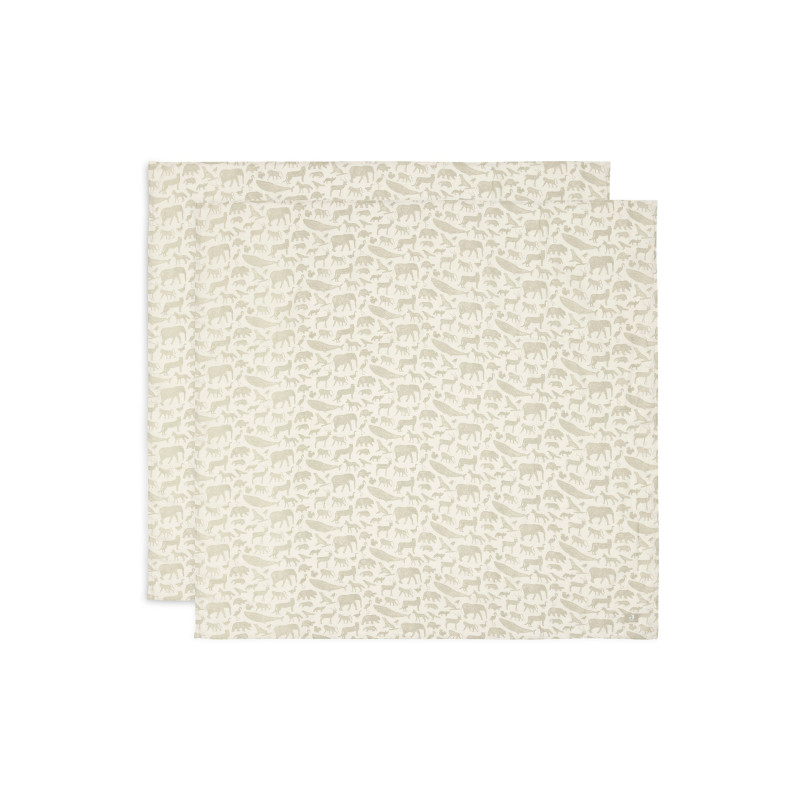 Lange Gaze de Coton Large 115x115cm Animals - Olive Green - 2 Unités