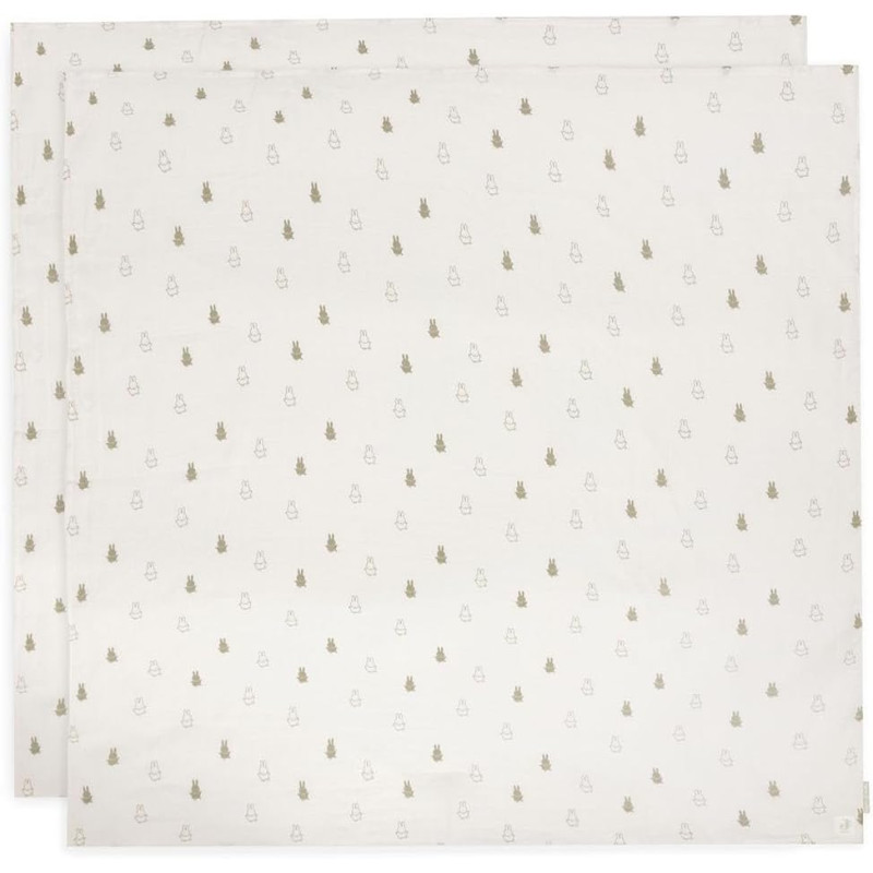 Lange Gaze de Coton Large 115x115cm Happy Miffy Olive Green - 2 Unités