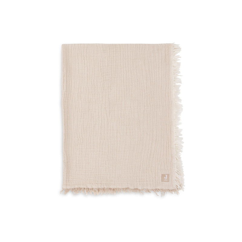 Couverture Gaze De Coton 120x120cm Fringe Stripe - Biscuit