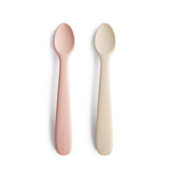 Lot de 2 cuillères bébé siliconeRose / Sable
