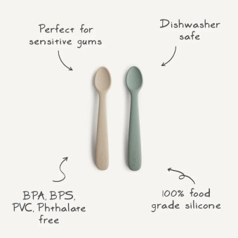 Lot de 2 cuillères bébé silicone Vert / Natural