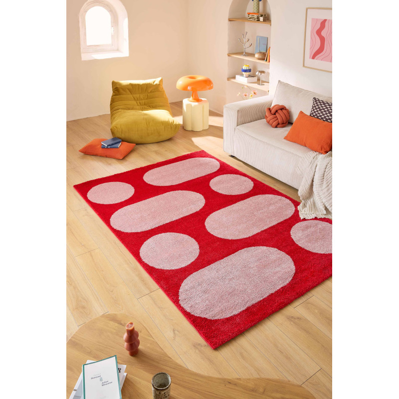 Tapis salon retro Groovy rouge 160 X 230 cm