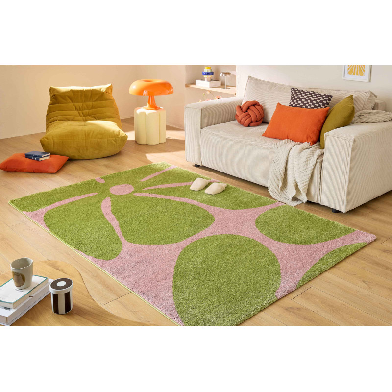 Tapis salon vintage Groovy vert 120 X 160 cm