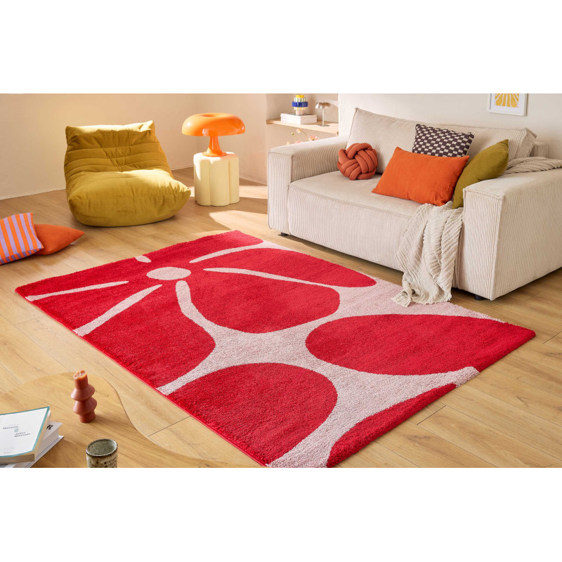 Tapis salon vintage Groovy rouge 120 X 160 cm