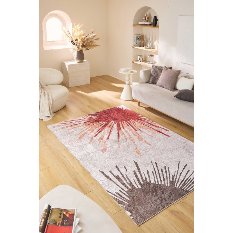 Tapis lavable en machine Stampa motif artistique beige 80 X 150 cm