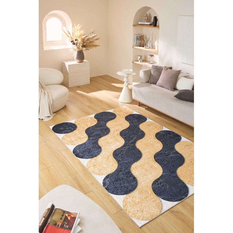 Tapis lavable en machine - Stampa - Motif symétrique doré 200 X 290 cm