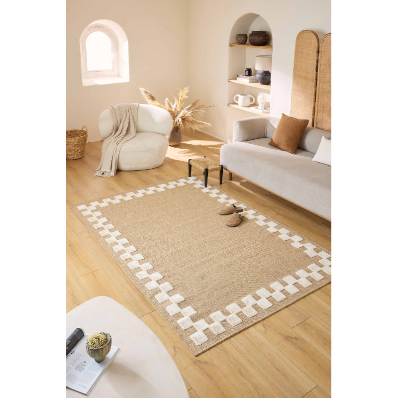 Tapis aspect jute - Palma - Motif damier - blanc 160 X 230 cm
