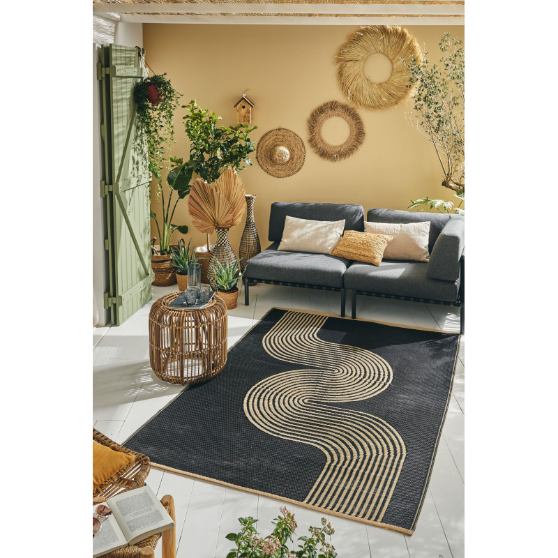 Tapis d'extérieur motif vague noir 180 X 280 cm