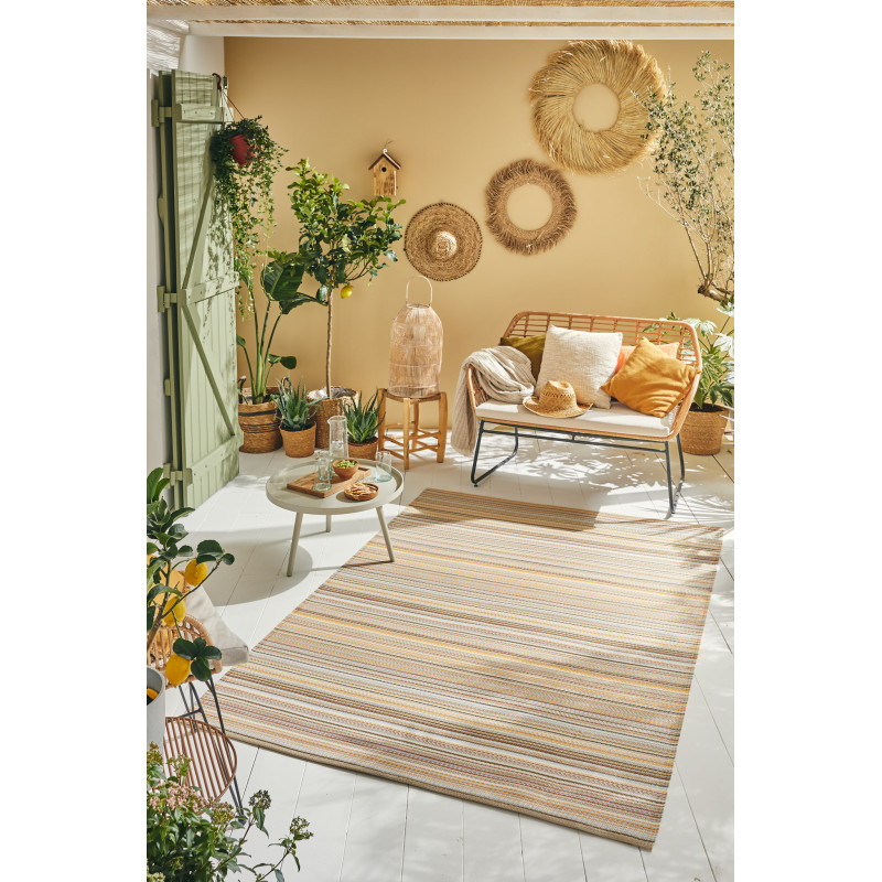Tapis d'extérieur motif rayure dégradée beige 150 X 220 cm