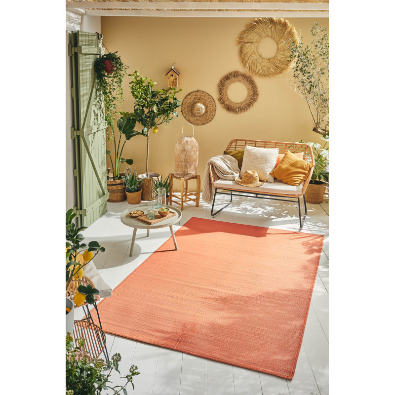 Tapis d'extérieur motif uni corail 150 X 220 cm