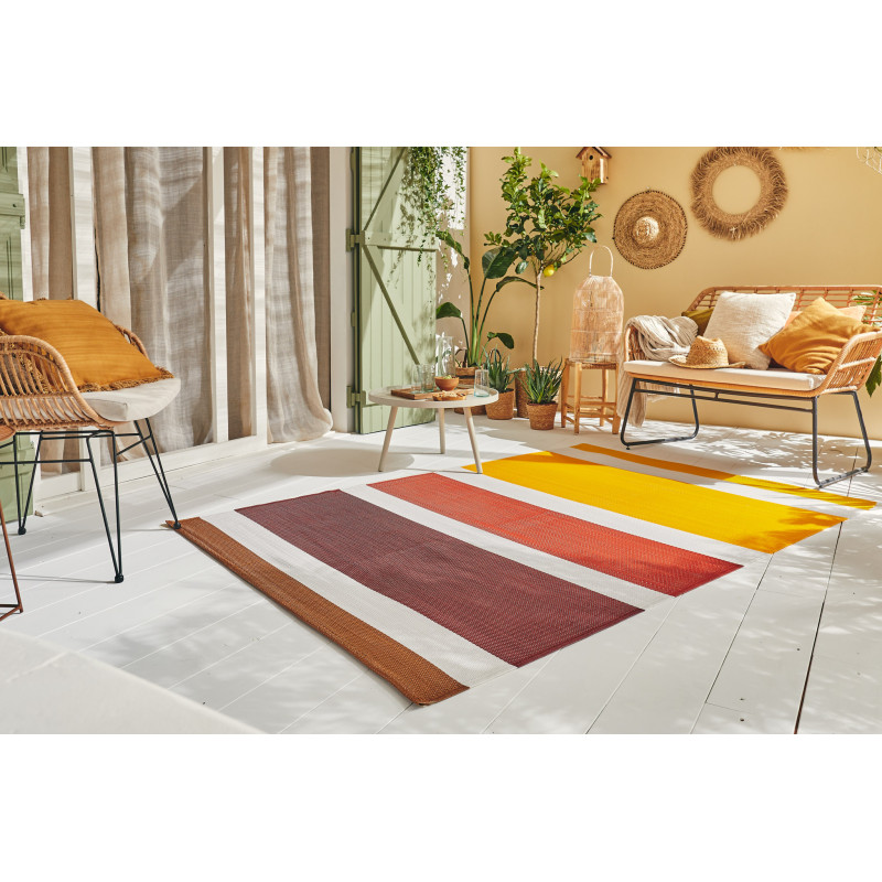 Tapis d'extérieur motif ligne dégradée orange 180 X 280 cm