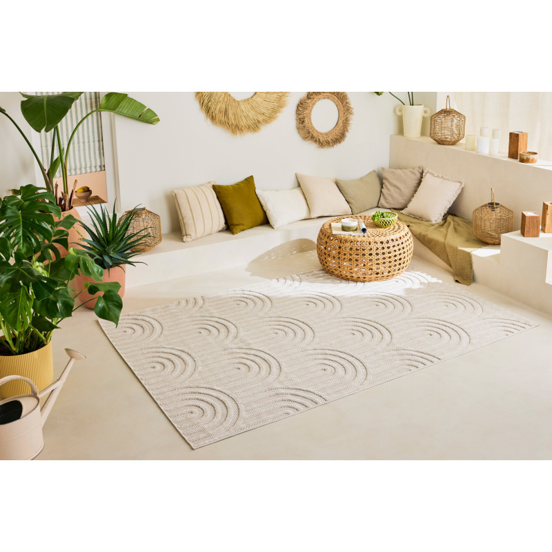 Tapis d'intérieur et extérieur motifs arcs Santorini blanc 80 X 300 cm