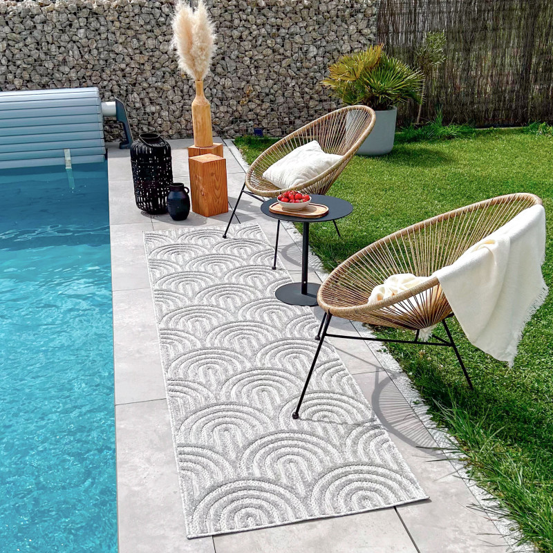 Tapis d'intérieur et extérieur motifs arcs Santorini gris 80 X 300 cm