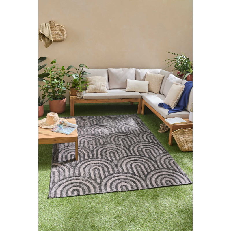 Tapis d'intérieur et extérieur motifs arcs Santorini noir 200 X 290 cm