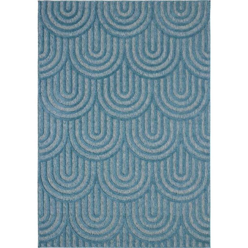 Tapis d'intérieur et extérieur motifs arcs Santorini bleu turquoise 80 X 300 cm