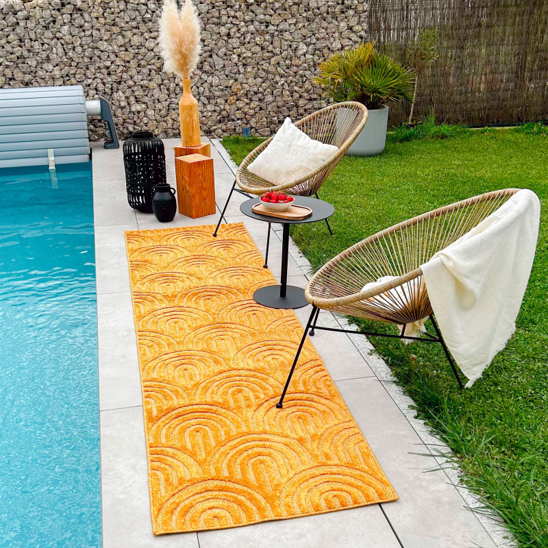 Tapis d'intérieur et extérieur motifs arcs Santorini jaune 80 X 300 cm