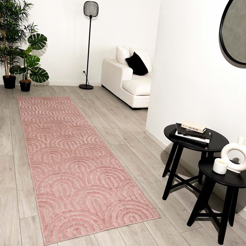 Tapis d'intérieur et extérieur motifs arcs Santorini rose 120 X 160 cm