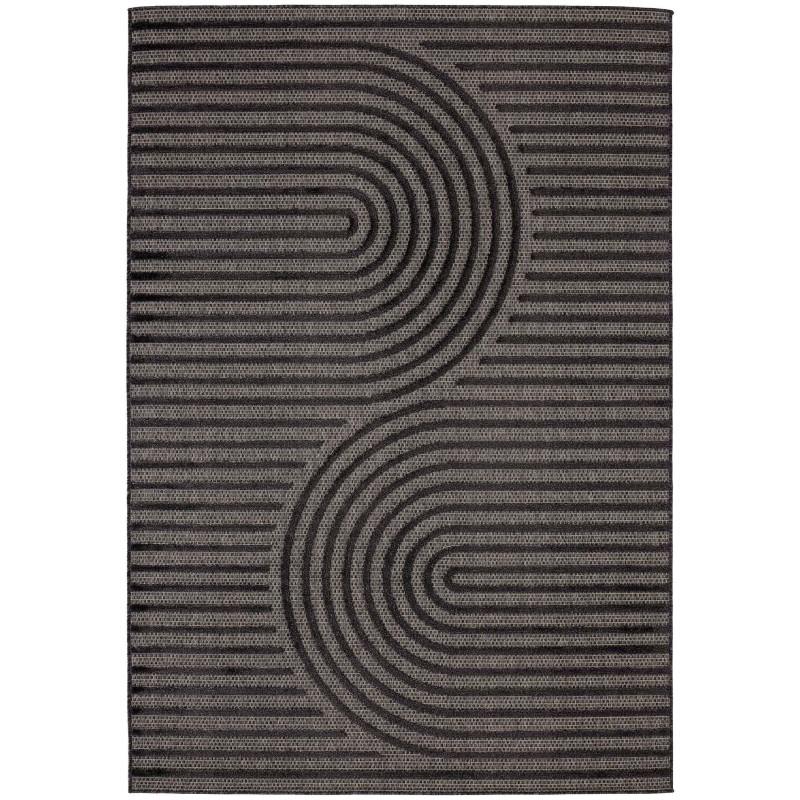 Tapis d'intérieur et extérieur motifs arcs symétriques Santorini noir 160 X 230 cm