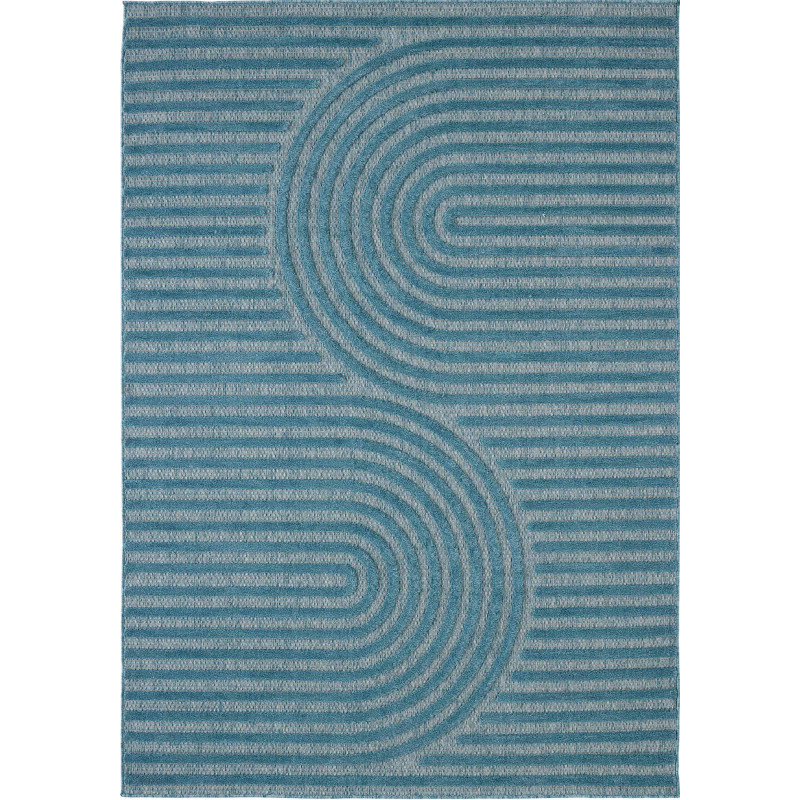 Tapis d'intérieur et extérieur motifs arcs symétriques Santorini bleu turquoise 200 X 290 cm