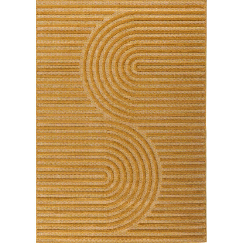 Tapis d'intérieur et extérieur motifs arcs symétriques Santorini jaune 200 X 290 cm