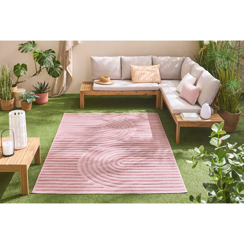 Tapis d'intérieur et extérieur motifs arcs symétriques Santorini rose 120 X 160 cm