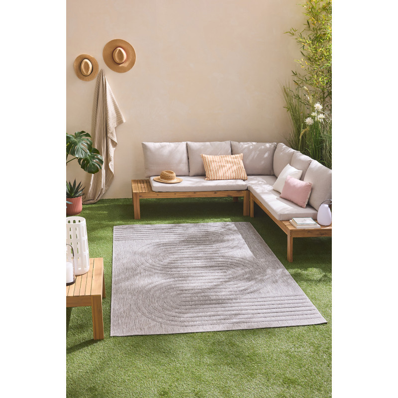 Tapis intérieur et extérieur motifs de vagues Santorini gris 80 X 300 cm