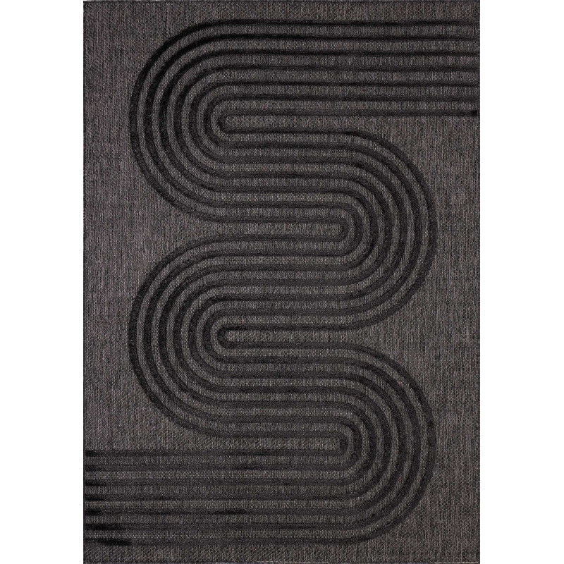 Tapis intérieur et extérieur motifs de vagues Santorini noir 200 X 290 cm