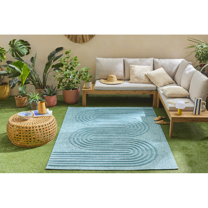Tapis intérieur et extérieur motifs de vagues bleu turquoise 200 X 290 cm