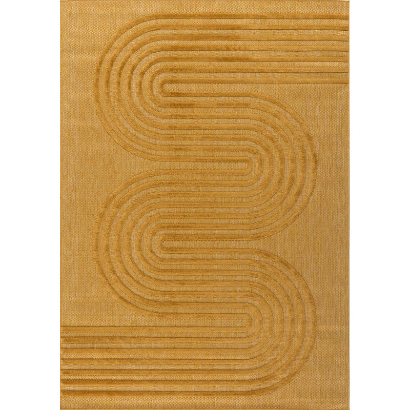 Tapis intérieur et extérieur motifs de vagues Santorini jaune 200 X 290 cm