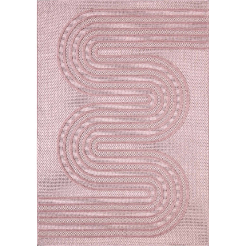 Tapis intérieur et extérieur motifs de vagues Santorini rose 200 X 290 cm