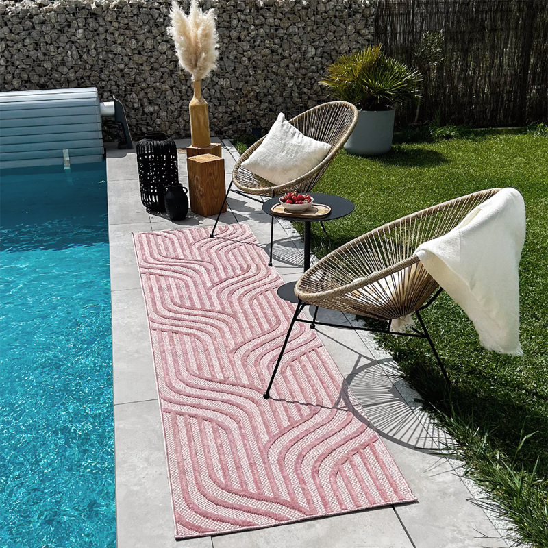 Tapis d'intérieur et d'extérieur à motifs rose 80 X 300 cm