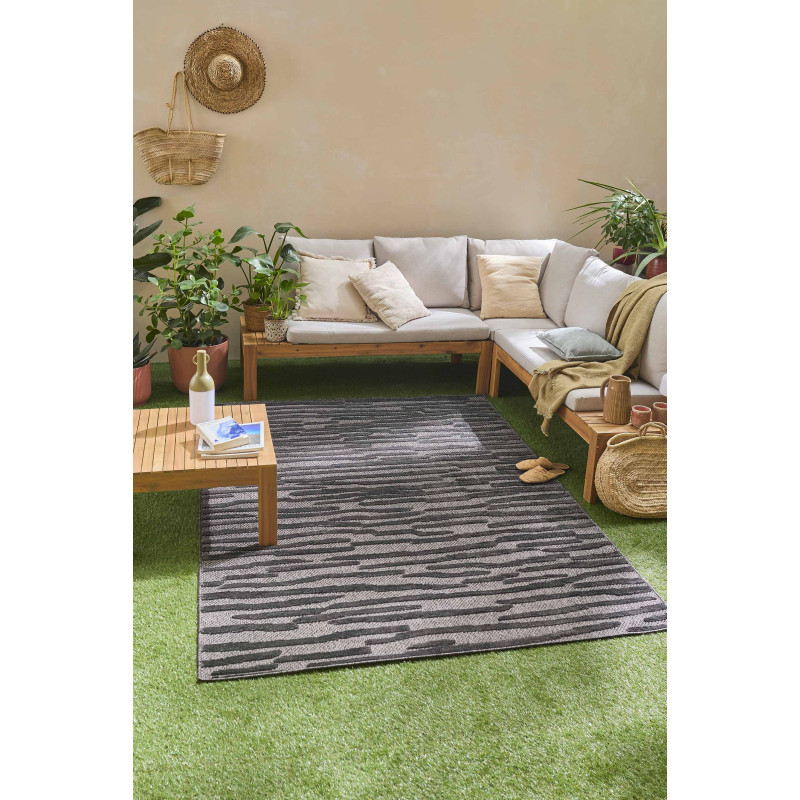 Tapis d'intérieur et d'extérieur à motifs noir 200 X 290 cm
