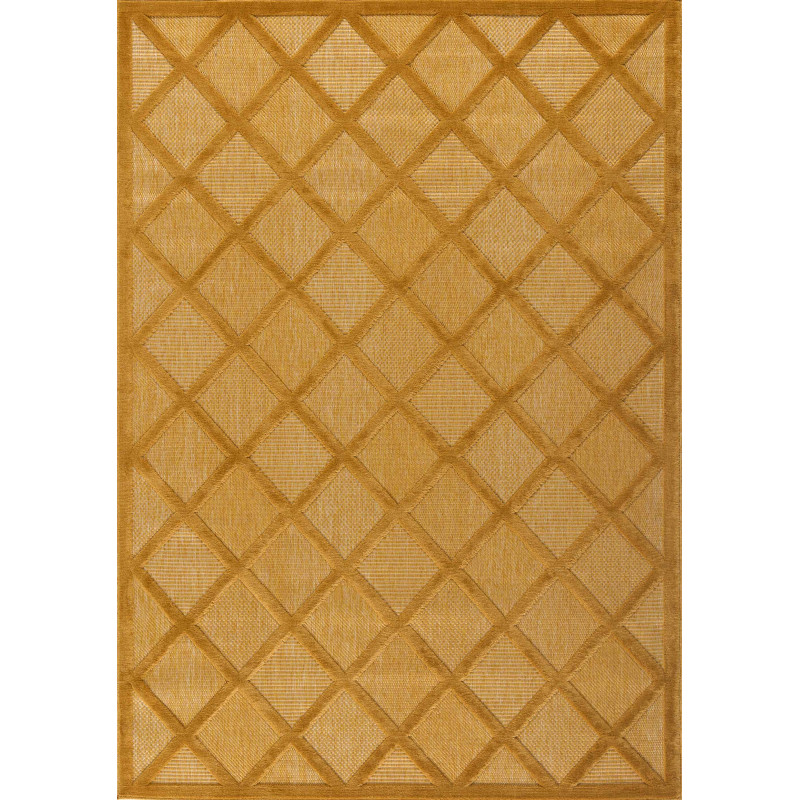 Tapis d'intérieur et d'extérieur motifs losange jaune 200 X 290 cm