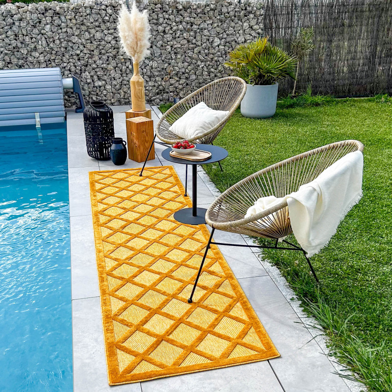 Tapis d'intérieur et d'extérieur motifs losange jaune 200 X 290 cm