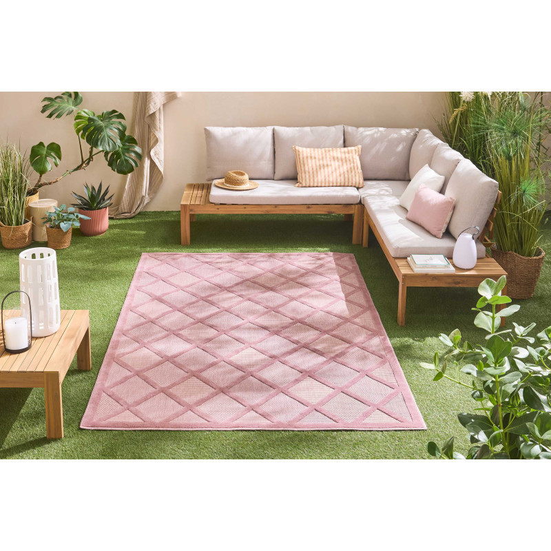 Tapis d'intérieur et d'extérieur motifs losange rose 160 X 230 cm