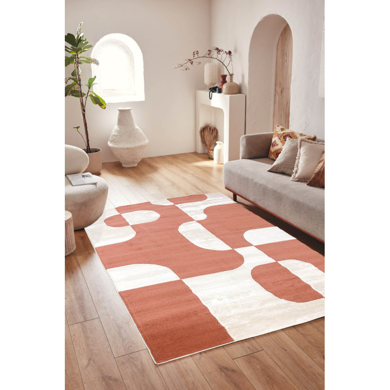 Tapis de salon à poils ras motif graphique brun 160 X 230 cm