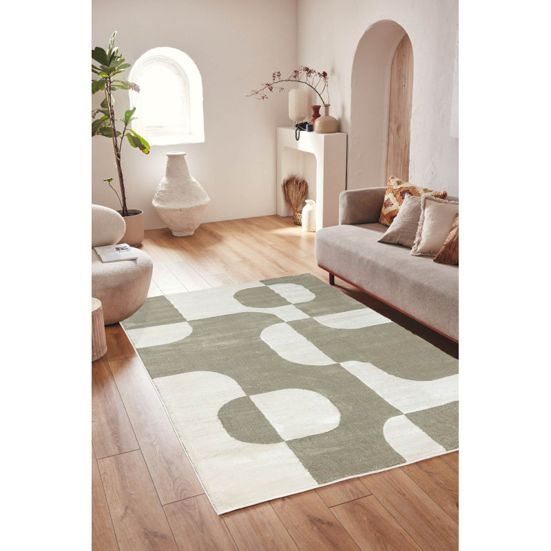 Tapis de salon à poils ras motif graphique vert 200 X 290 cm