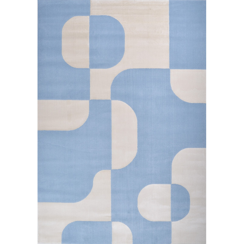 Tapis de salon à poils ras motif graphique bleu 200 X 290 cm