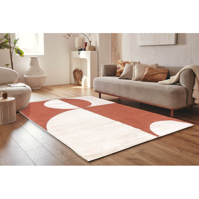 Tapis de salon à poils ras motif géométrique brun 200 X 290 cm