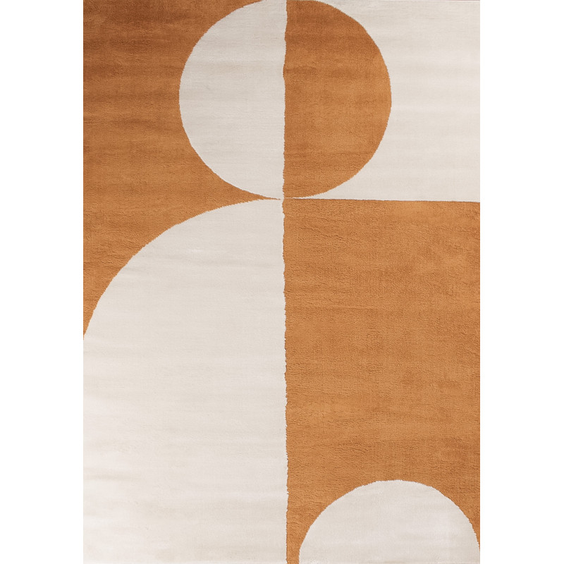 Tapis de salon à poils ras motif géométrique ocre 120 X 160 cm