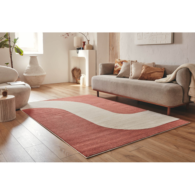 Tapis de salon à poils ras motif vague brun 160 X 230 cm