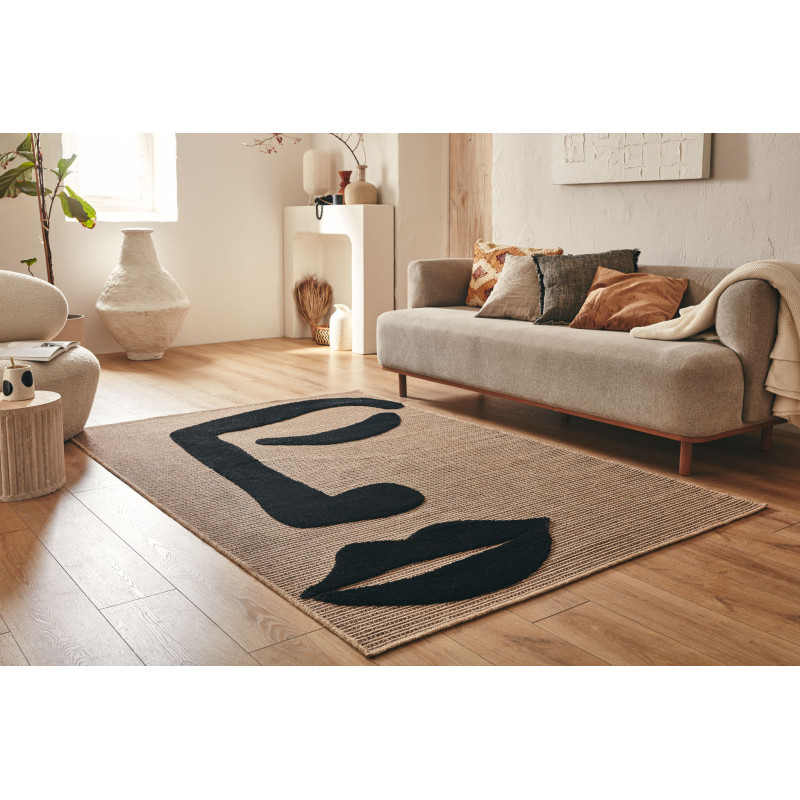 Tapis motif visage Palma noir 120 X 160 cm
