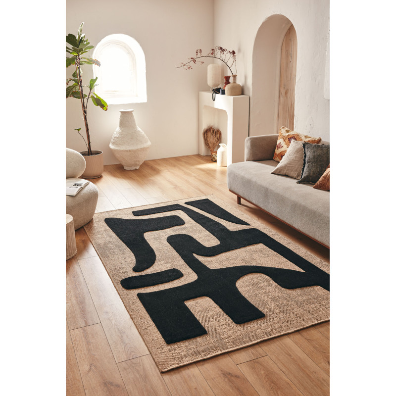 Tapis rustique avec motif en relief noir 160 X 230 cm