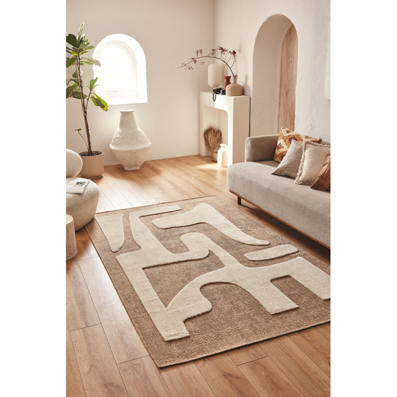 Tapis rustique avec motif en relief beige 120 X 160 cm
