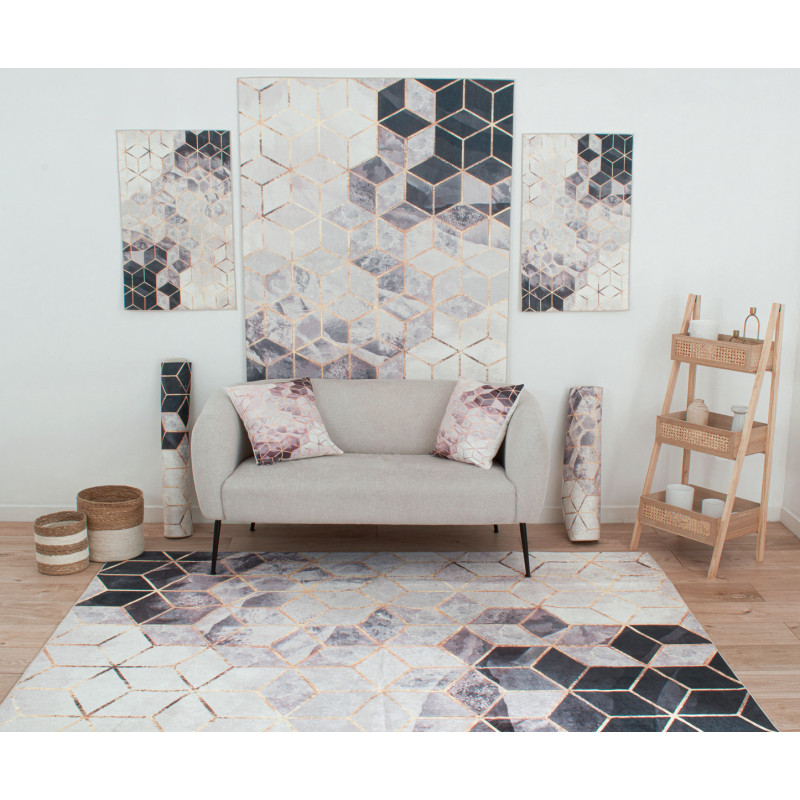 Tapis de salon motif moderne gris 80 X 150 cm