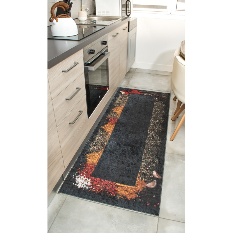 Tapis de cuisine motifs épices noir 80 X 150 cm