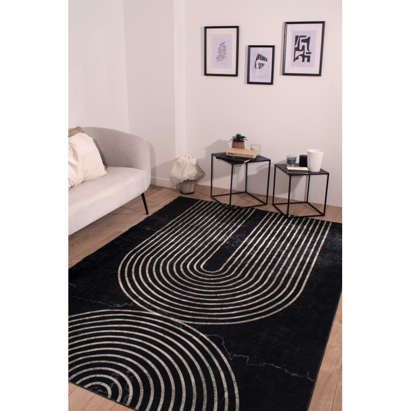Tapis de salon motif arc noir lavable en machine 160 X 230 cm